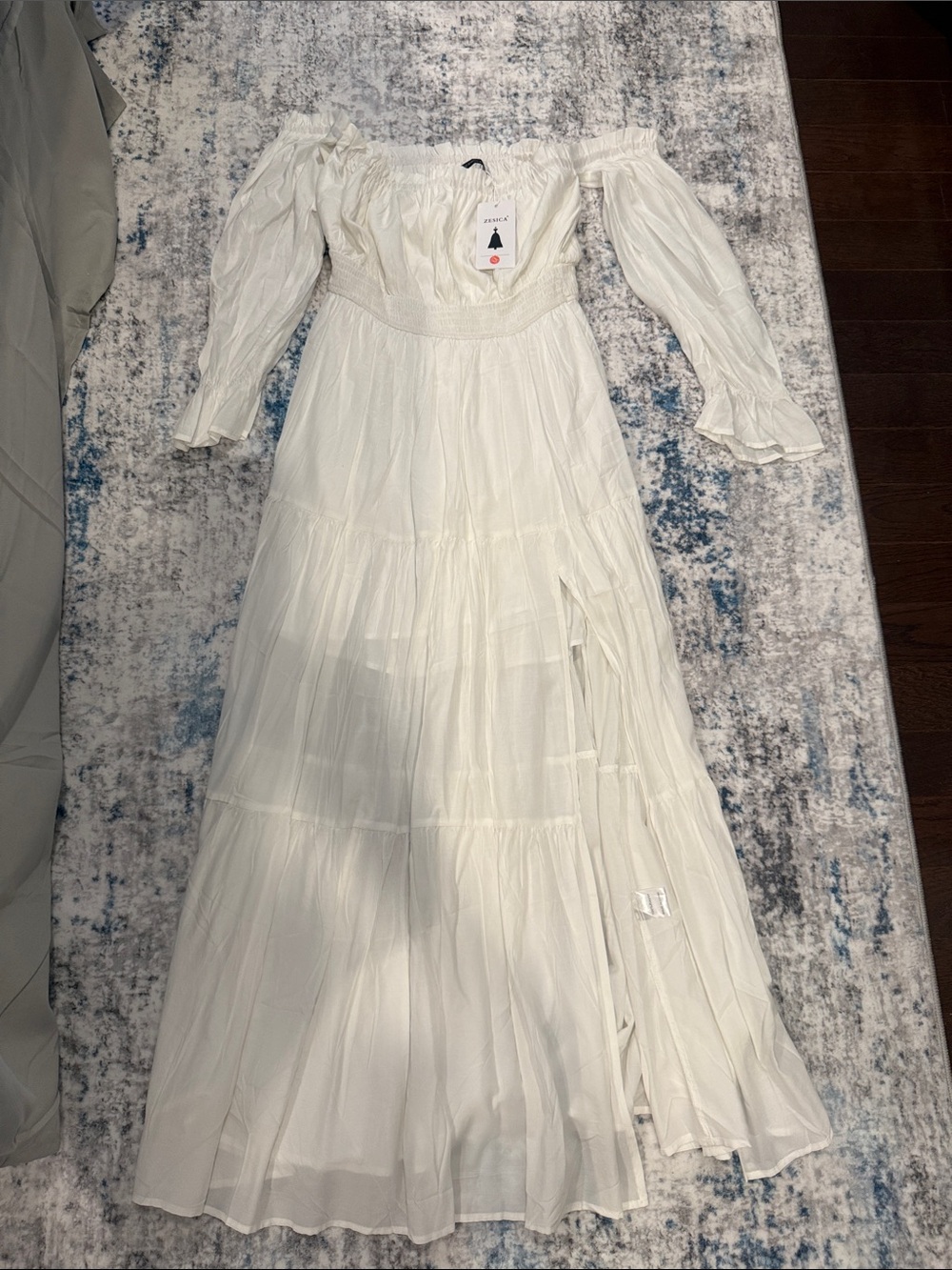 Smocked Off-Shoulder White Maxi Dress with Tiered Skirt
